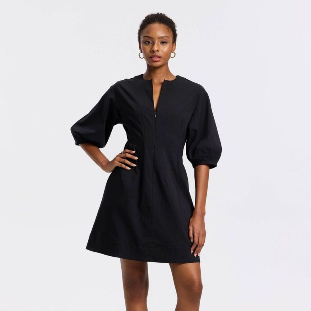 Women's Balloon Elbow Sleeve Mini A-Line Dress - A New Day Black S